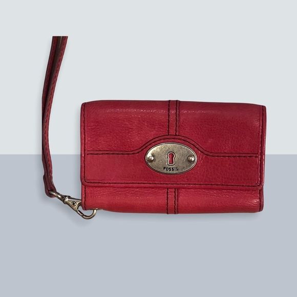 Fossil Handbags - Fossil Red Leather Tri-Fold Wallet